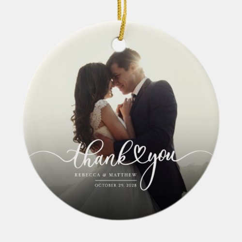 Christmas Hand_Lettered Wedding Photo Thank You  Ceramic Ornament