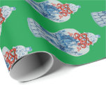 Christmas Hand Painted Blue and White Ginger Jar Wrapping Paper<br><div class="desc">Original Art by Dawne
 
My Hand Painted Blue and White Ginger Jar With Cute Castle.     Blue and white is never out of style or out of season.  Love it!
This one has a rich bright green  background

 
 Thanks for being a patron of the arts.
 Dawne,  Mon Petit Bijou</div>