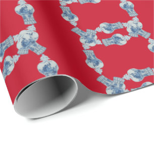 Christmas Hand Painted Blue and White Ginger Jar Wrapping Paper