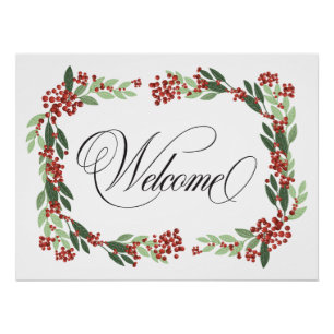 Christmas Hand Painted Botanical Wreath Welcome Poster