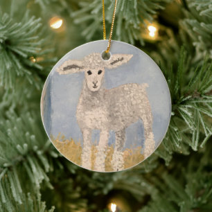 Christmas Hand Painted Lamb Sheep Ceramic Ornament