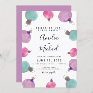 Christmas Hand Watercolor Ornaments Border Wedding Invitation
