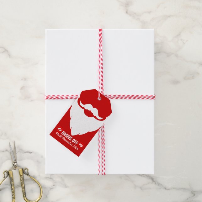 Christmas hands off santa beard graphic gift tag (With Twine)