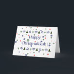 Christmas Hanukkah Combo Greeting Card<br><div class="desc">Happy Chrismukkah! Or was it, Merry Chanumas? Either way, if you are one of the millions who have 2 winter holidays at your house, here's a great greeting card for your! Decorated in red, green, and blue with stars of David, Christmas trees, Chanukah Menorahs and snow flakes! Blank inside for...</div>