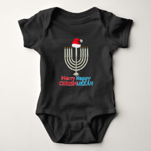 Christmas Hanukkah Jewish Menorah Santa Xmas Baby Bodysuit