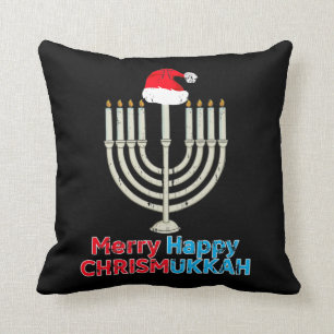 Christmas Hanukkah Jewish Menorah Santa Xmas Throw Pillow