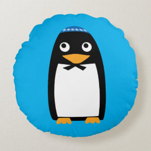 Christmas Hanukkah Jewish Penguin Yamulke Round Pillow