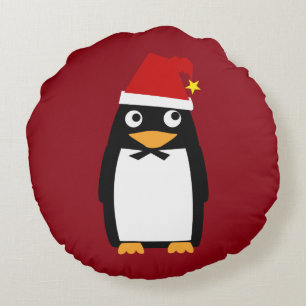 Christmas Hanukkah Jewish Penguin Yamulke Round Pillow