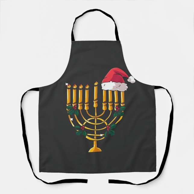 Christmas Hanukkah Jewish Santa Menorah  Apron (Front)