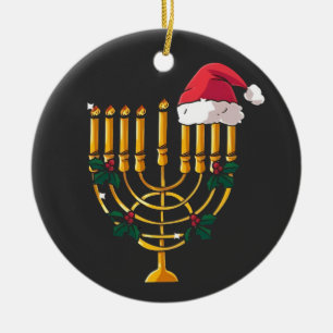 Christmas Hanukkah Jewish Santa Menorah  Ceramic Ornament