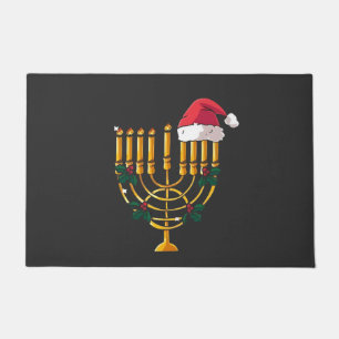 Christmas Hanukkah Jewish Santa Menorah Doormat