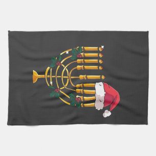Christmas Hanukkah Jewish Santa Menorah Kitchen Towel