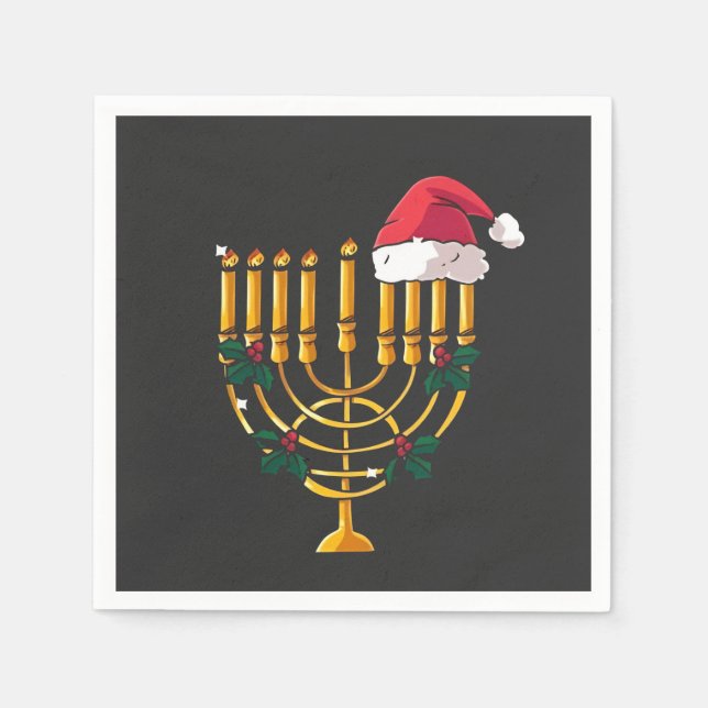 Christmas Hanukkah Jewish Santa Menorah  Napkins (Front)