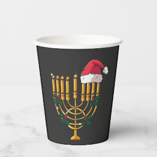 Christmas Hanukkah Jewish Santa Menorah  Paper Cups