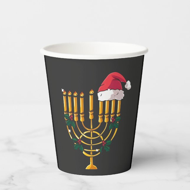 Christmas Hanukkah Jewish Santa Menorah  Paper Cups (Front)
