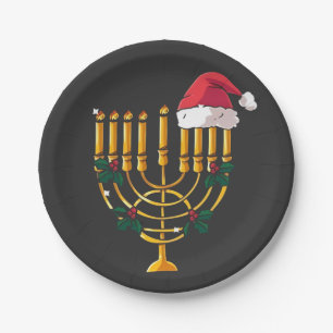 Christmas Hanukkah Jewish Santa Menorah Paper Plates