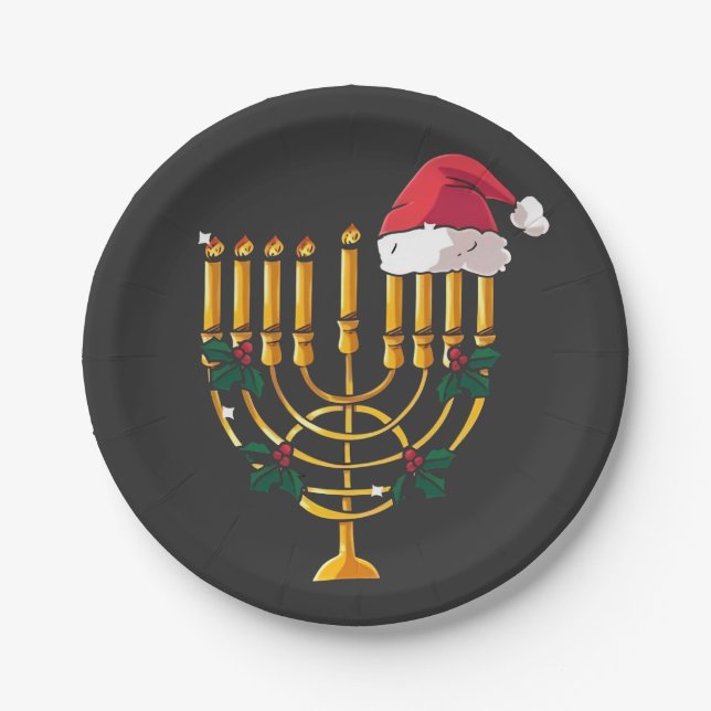 Christmas Hanukkah Jewish Santa Menorah  Paper Plates (Front)