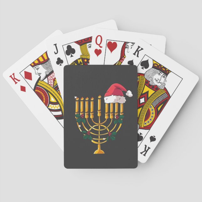 Christmas Hanukkah Jewish Santa Menorah  Poker Cards (Back)