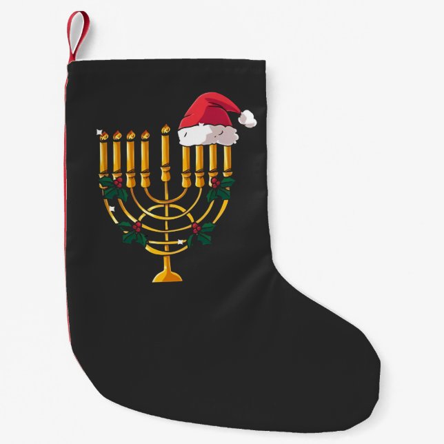 Christmas Hanukkah Jewish Santa Menorah  Small Christmas Stocking (Front)