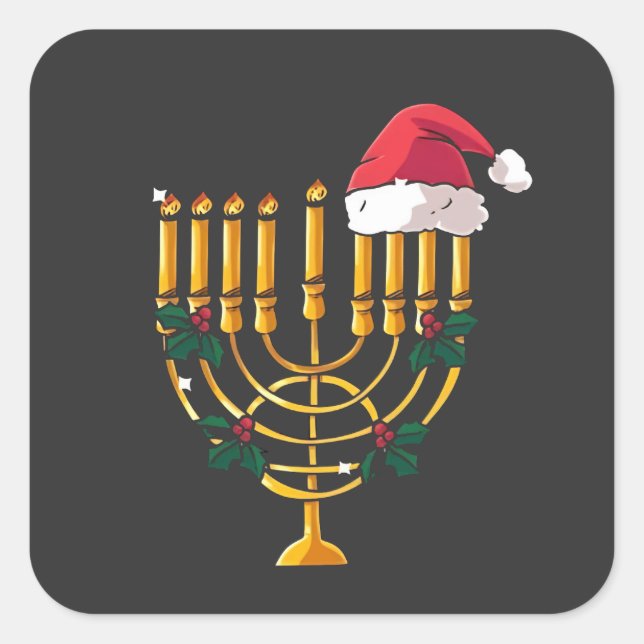 Christmas Hanukkah Jewish Santa Menorah  Square Sticker (Front)