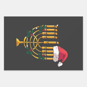 Christmas Hanukkah Jewish Santa Menorah Wrapping Paper Sheets