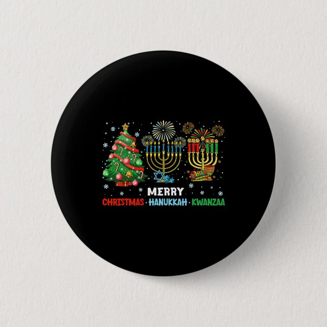 Christmas Hanukkah Kwanzaa Happy Holidays Matching Button (Front)