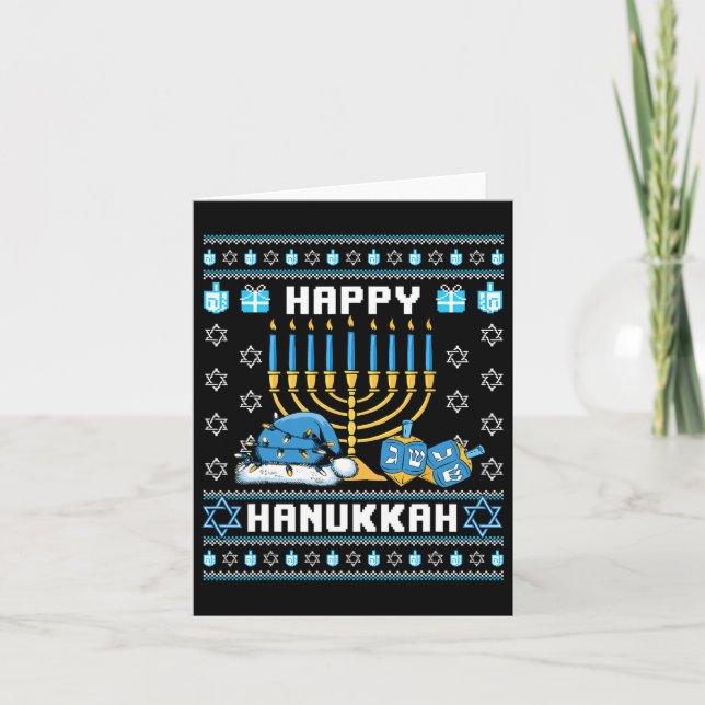 Christmas Hanukkah Ugly Pajama Santa Hat Chanukah  Card (Front)