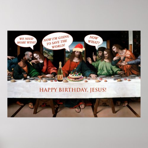 Christmas Happy Birthday Jesus Comics Style Funny Poster