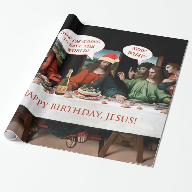 Christmas Happy Birthday Jesus Comics Style Funny Wrapping Paper (Unrolled)