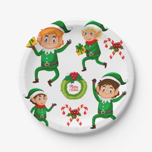 Christmas Happy Elf with Gift Pattern Paper Plates