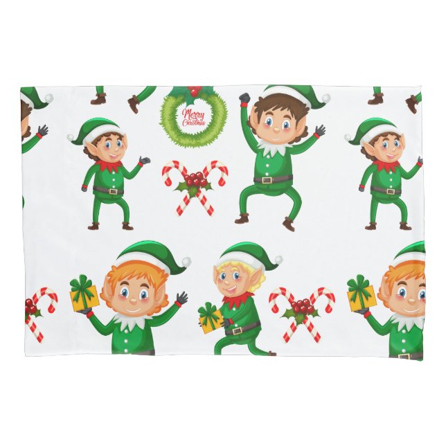 Christmas Happy Elf with Gift Pattern Pillow Case (Front)