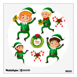 Christmas Happy Elf with Gift Pattern Wall Decal