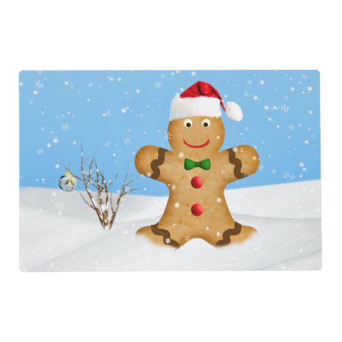 Christmas Happy Gingerbread Man in Snow Placemat