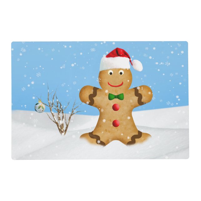 Christmas, Happy Gingerbread Man in Snow Placemat (Front)