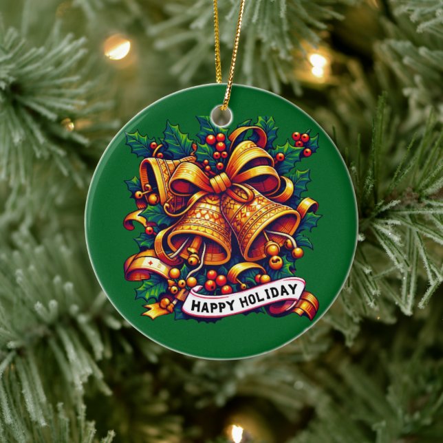 Christmas Happy Holiday  Ceramic Ornament (Tree)