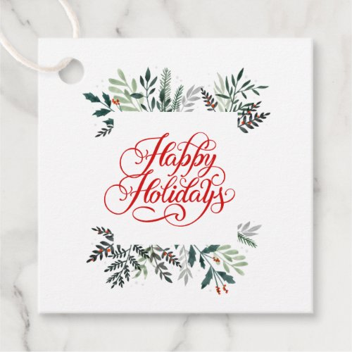 Christmas Happy Holiday Favor Tags - Christmas Holiday Wreath Botanical Greenery Favor Tags