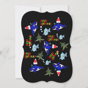 Christmas Happy Holiday Flat Greeting Card Shark