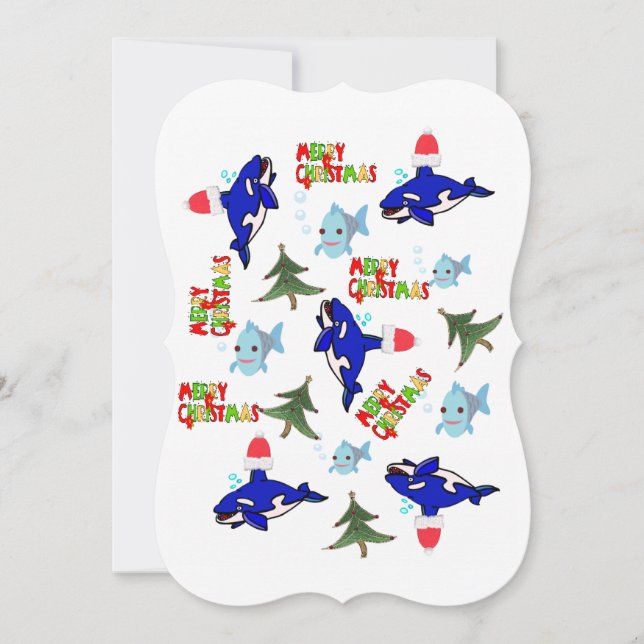 Christmas Happy Holiday Flat Greeting Card Shark  (Front)