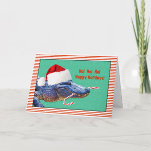 Christmas, Happy Holidays, Alligator, Santa Hat Holiday Card