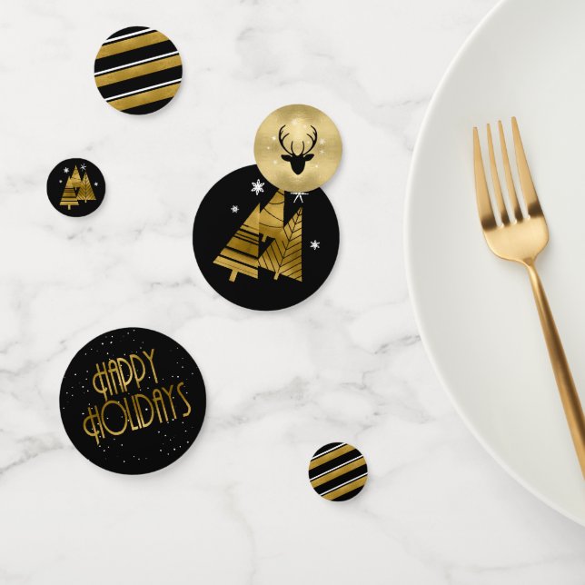 Christmas Happy Holidays Antlers Gold ID864 Confetti (Group)
