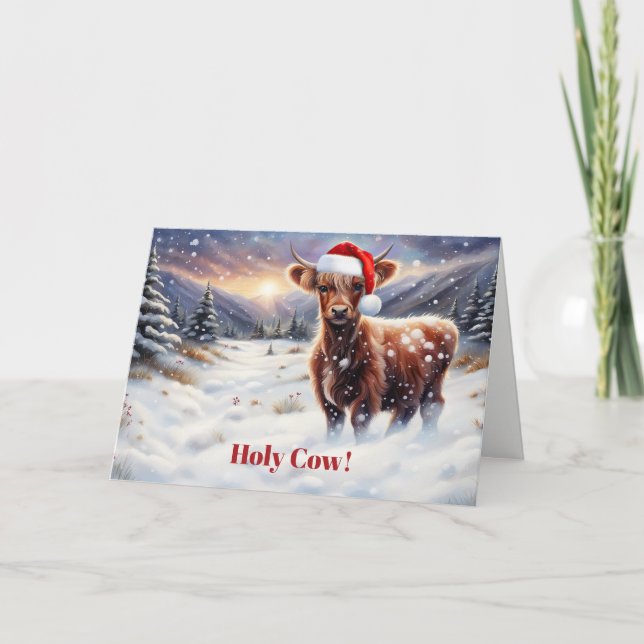 Christmas Happy Holidays Cute Highland Cow  Card (Front)