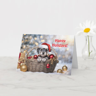 Christmas Happy Holidays Cute Schnauzer Puppy Dog Card