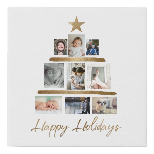 Christmas Happy Holidays Family Photo collage Faux Canvas Print (Front)