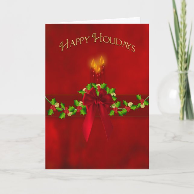 Christmas Happy Holidays Garland Candles Red Card (Front)