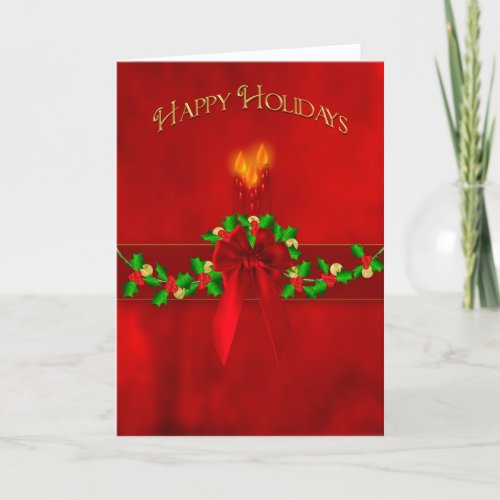 Christmas Happy Holidays Garland Candles Red Card