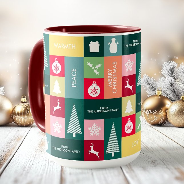 Christmas Happy Holidays Modern Family Name Mug (Christmas Happy Holidays Modern Family Name Mug)