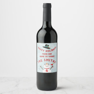 Christmas Happy Holidays Snowmen Custom Wine Label