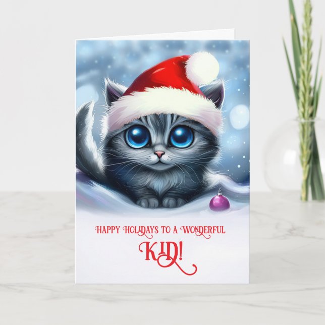 Christmas Happy Holidays to a Great Kid Cute Cat Card (Front)