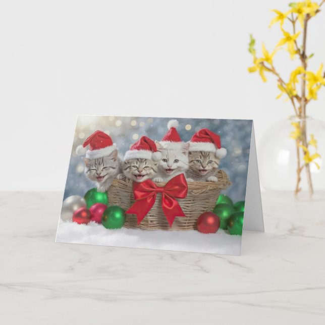 Christmas Happy Holidays with a Basket of Kittens Card (Yellow Flower)