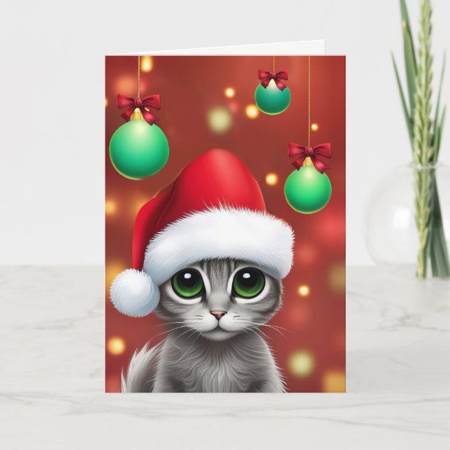 Christmas Happy Holidays with Cute Cat  Card (Front)